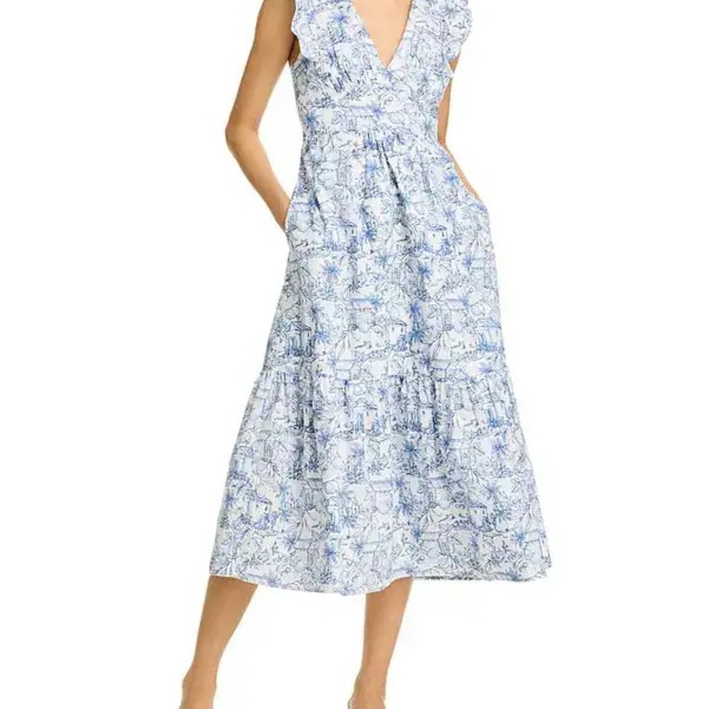 Aqua NWOT Sleeveless Blue & White Floral V-Neck Dress